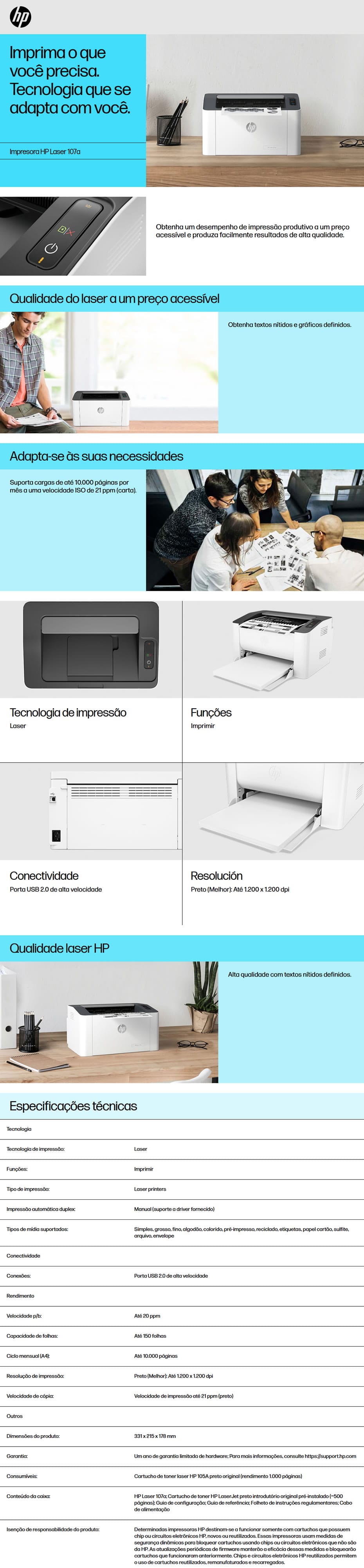 Impressora Laser Mono 107A 110V HP