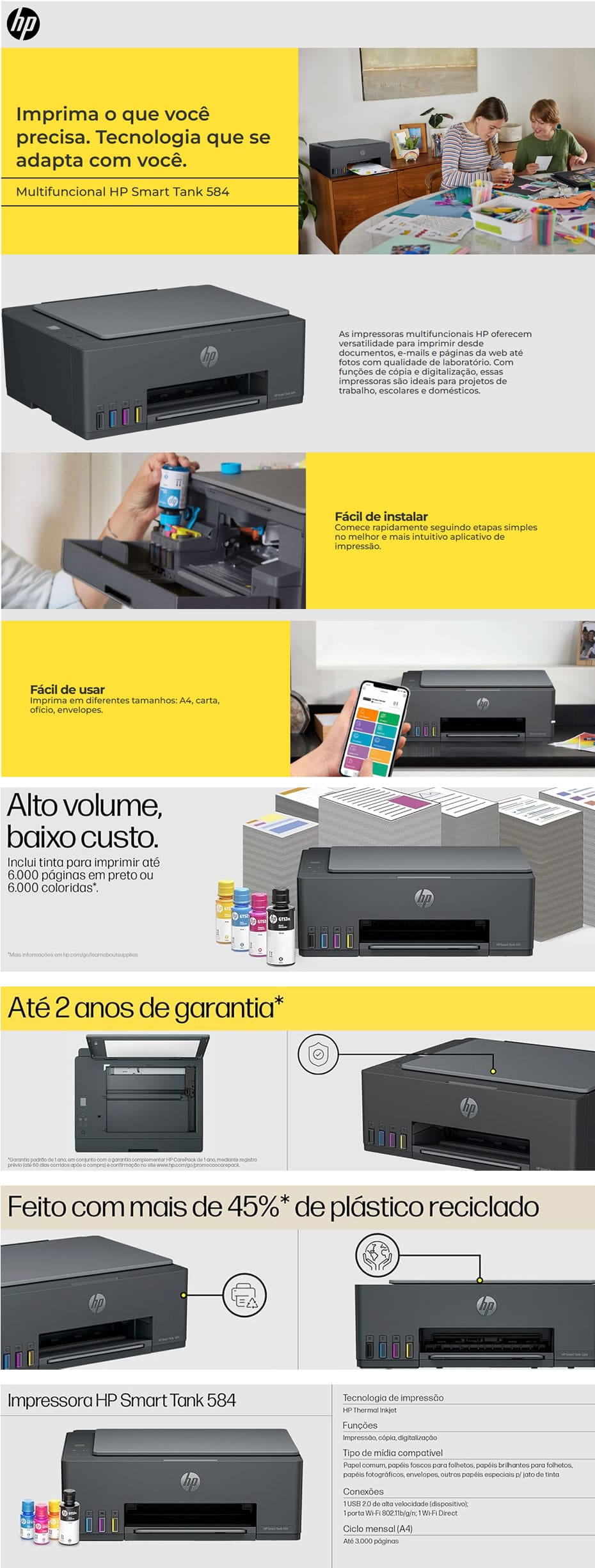 Multifuncional Smart Tanque de Tinta Wireless 584 HP