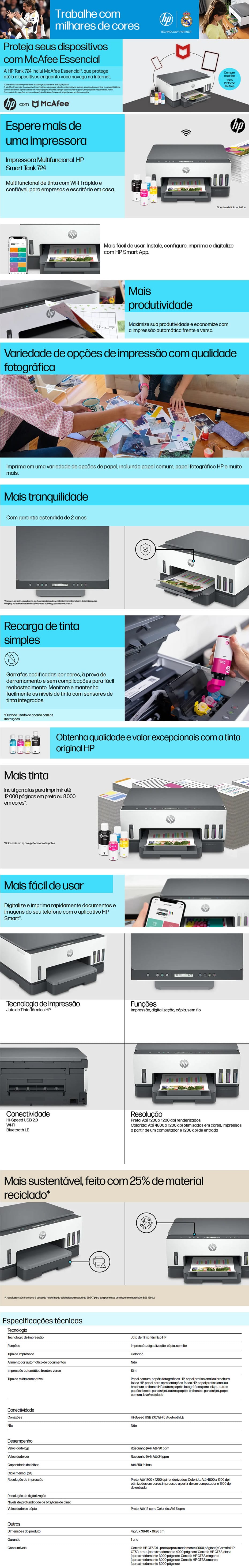 Multifuncional Smart Tanque de Tinta Wireless 724 HP