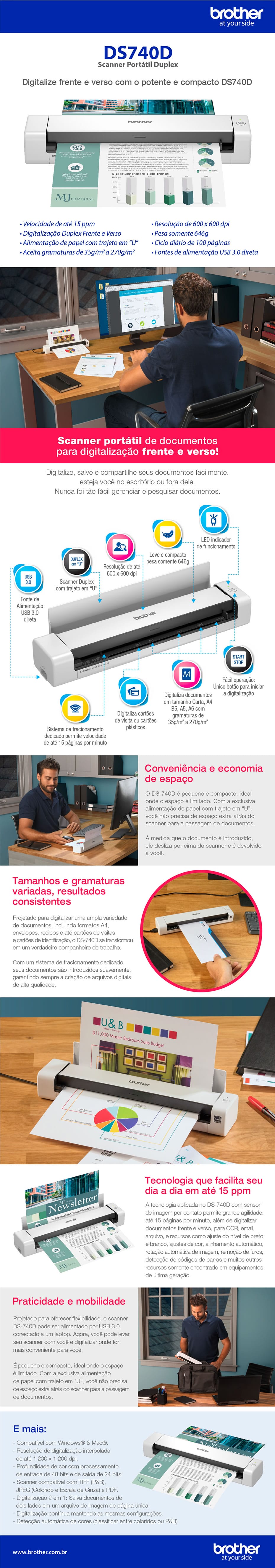 Scanner Portátil DS-740D Brother